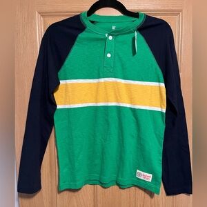 Kids Green, White & Yellow Colorblock Stripe Henley Longsleeve T-Shirt | Gap NWT